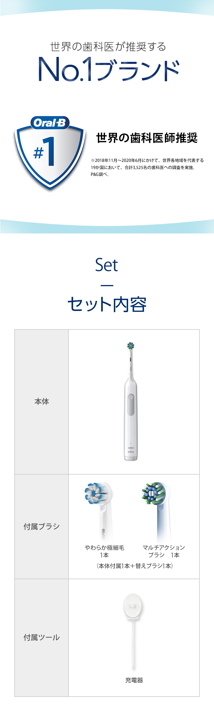 電動歯ブラシ ブラウンオーラルB 公式 | PRO1ホワイト替えブラシセット